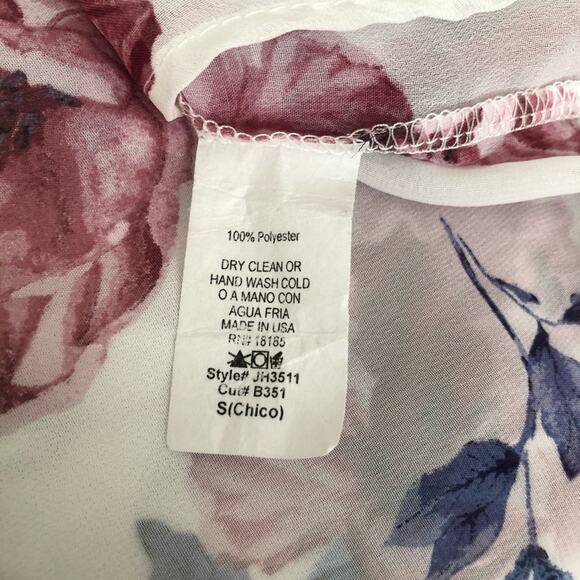 Audrey 3+1 pink blue floral print on white ivory open kimono short sleeve top - Picture 5 of 5